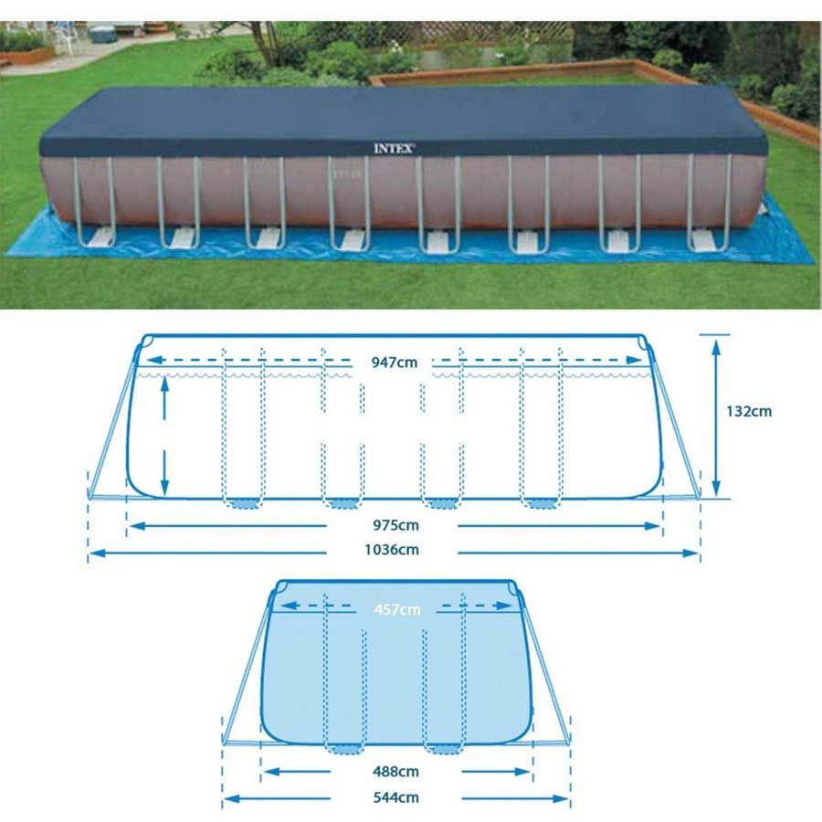 Piscina da giardino 975x488x132 cm con pompa, scaletta e accessori