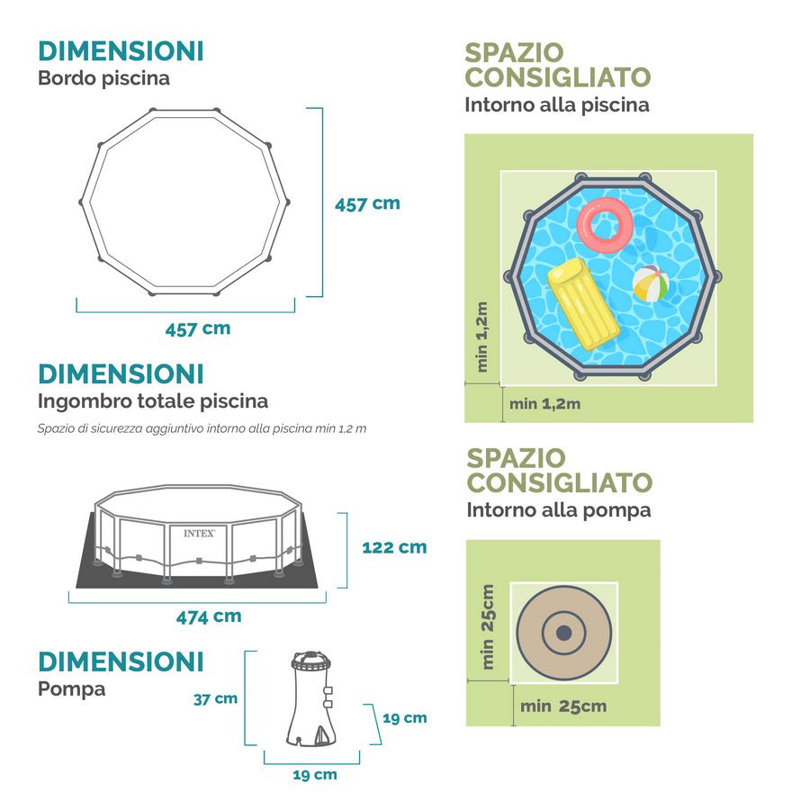 Piscina fuori terra Intex 457x457x122 cm con pompa per filtraggio e scaletta