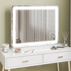 Specchio Trucco 80x62x14 cm con LED Regolabili Touch e Ingranditore 10x