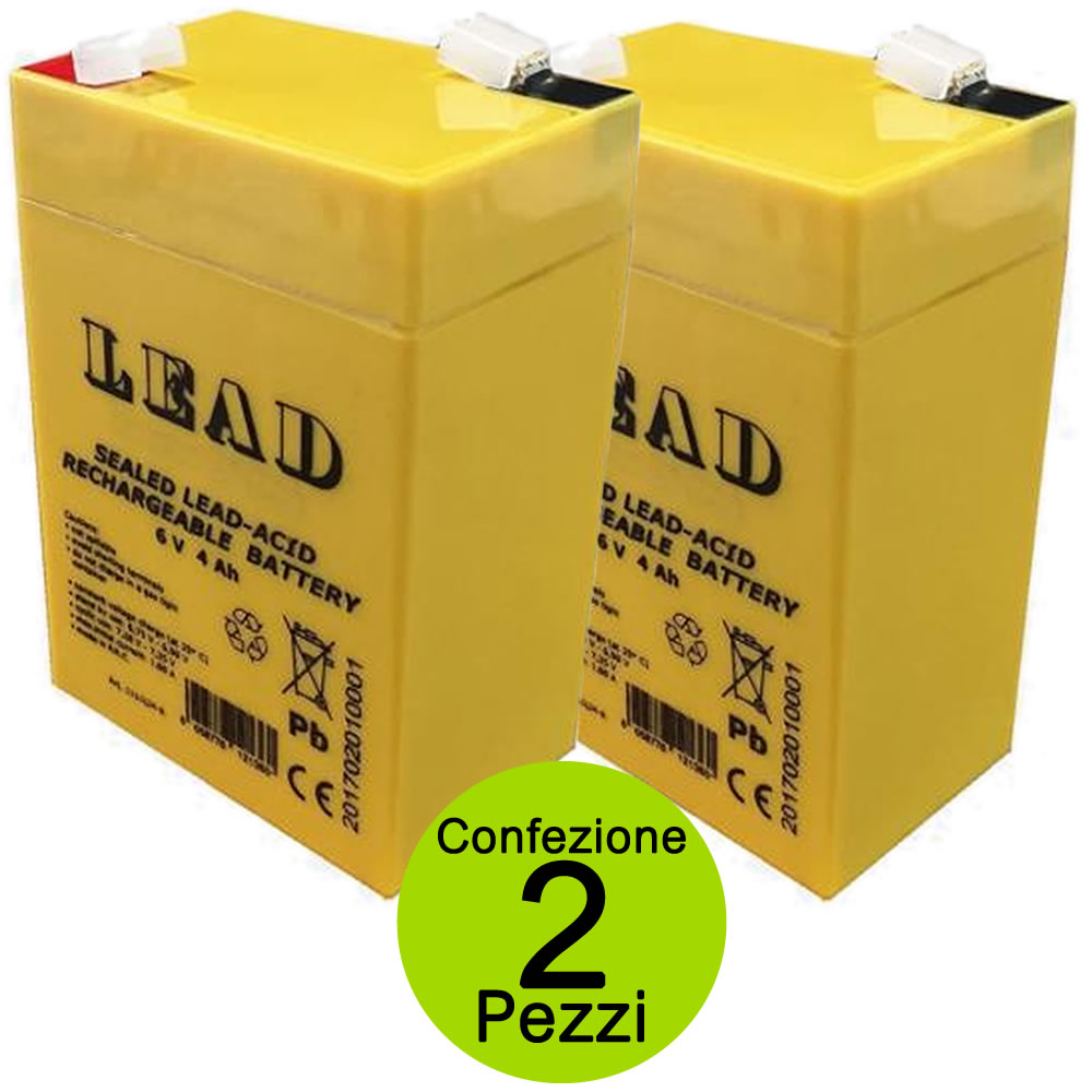 Multipack 2 pz batterie ricaricabile 6 volt 4 ah per lampade d'emergenza antifurti allarmi giochi