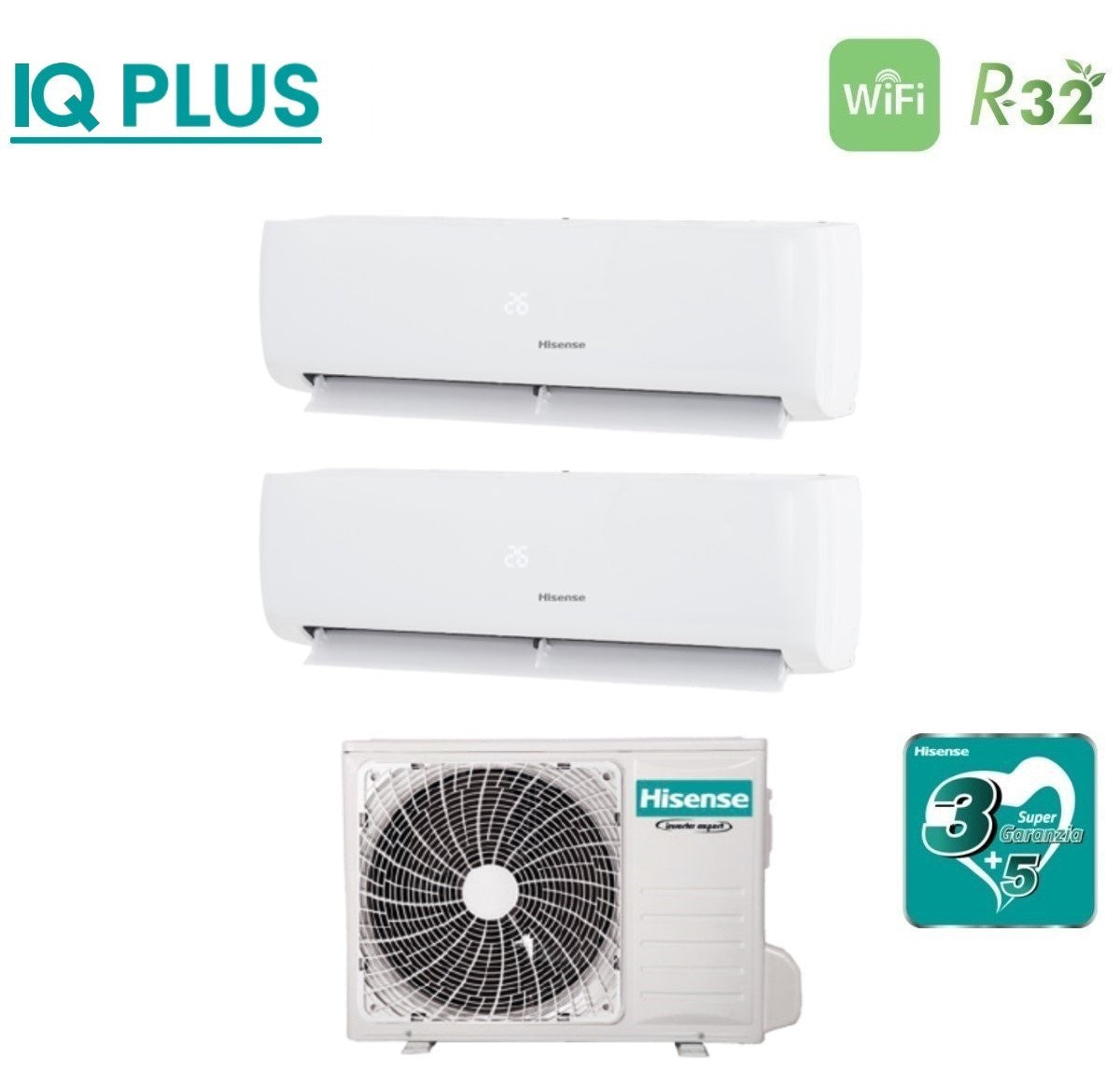 Climatizzatore Condizionatore Hisense Dual Split Inverter serie IQ PLUS 9+9 con 2AMW42U4RGC R-32 Wi-Fi Integrato 9000+9000