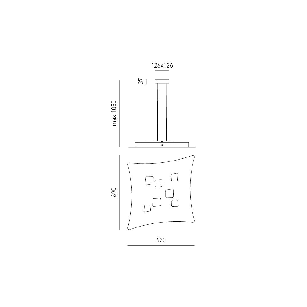 Sospensione Contemporanea Isotta Metallo E Alluminio Bianco 3+7 Luci Gx53