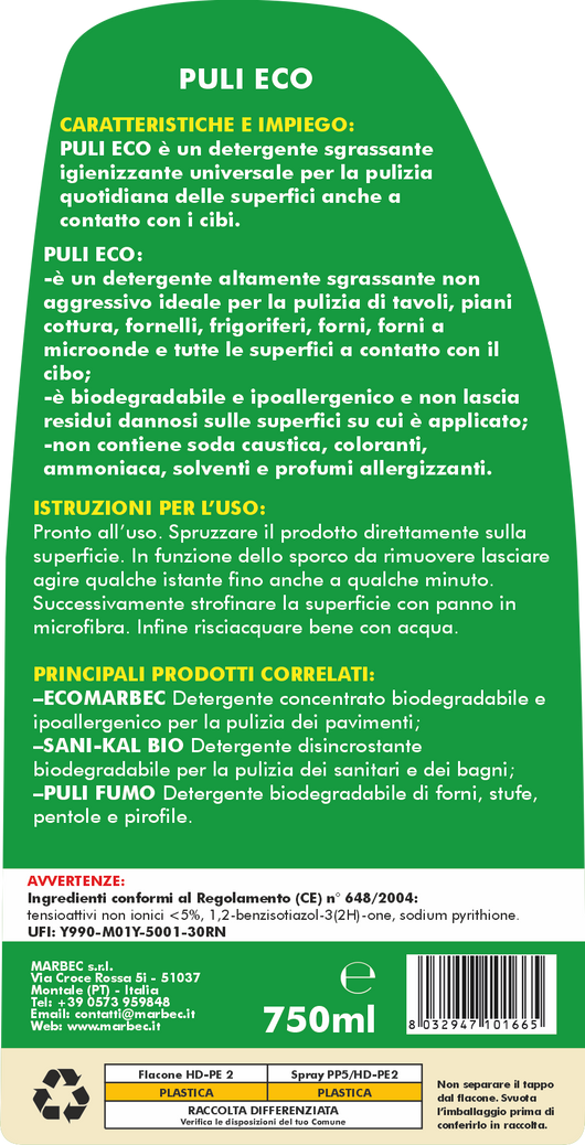 Detergente per superfici a contatto con gli alimenti PULI ECO  