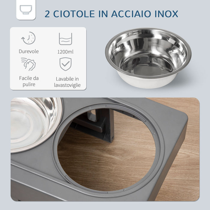 Set 2 Ciotole per Cani 1,2 Litri 44x27,7x28 cm in ABS e Acciaio Grigio