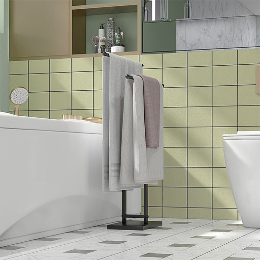 Piantana Portasciugamani da Bagno da Terra Autoportante 2 Bracci in Metallo 50x18,5x85 cm Nero