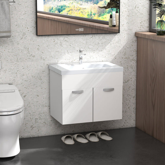 Mobile da Bagno Sospeso con Lavabo in Ceramica 61x40x50 cm Bianco Lucido