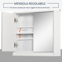 Armadietto Bagno a 2 Ante con Specchiera e Ripiano Regolabile  48x14,5x45 cm in MDF Bianco