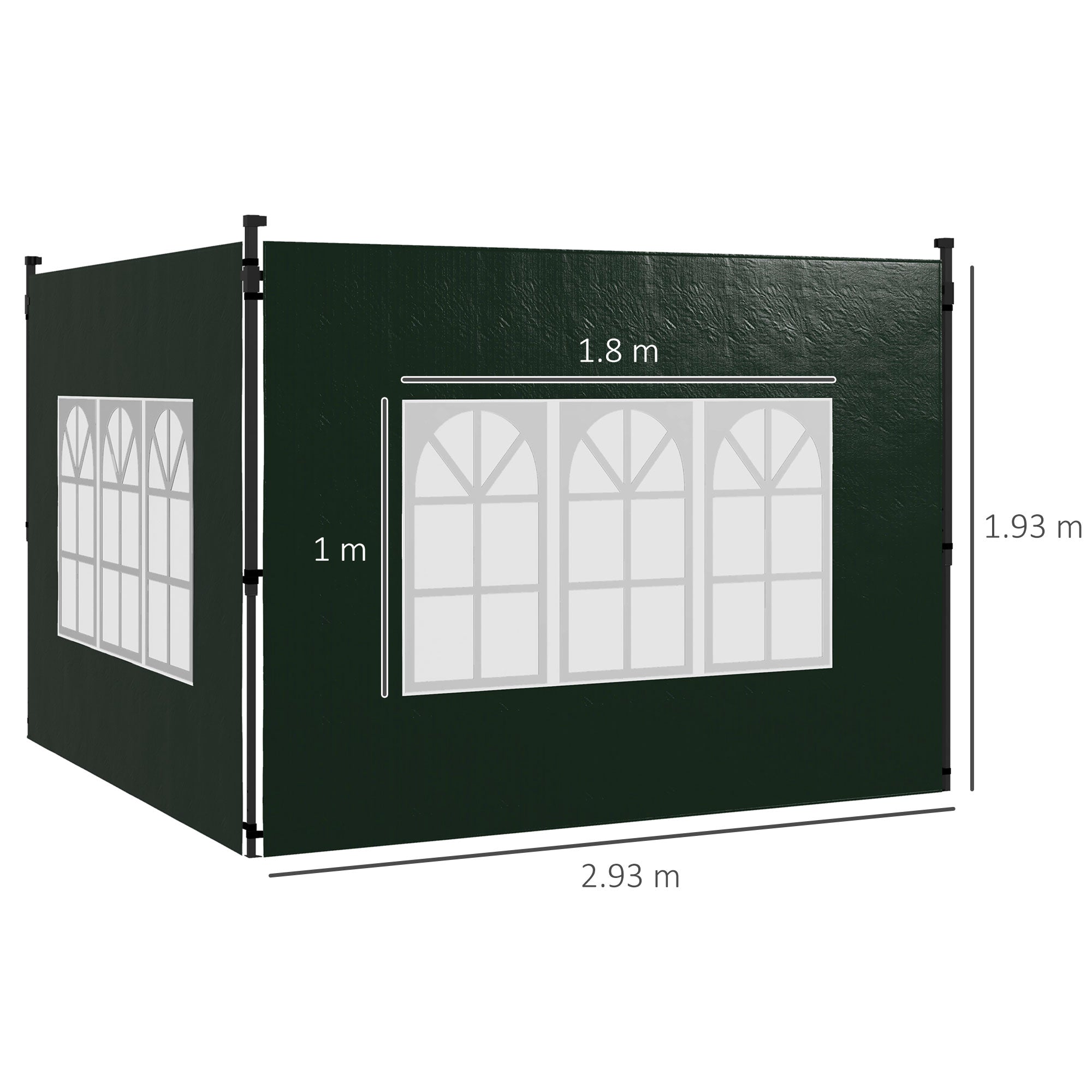 Set 2 Pareti Laterali per Gazebo 3x3m e 3x6m con Finestre 293x193 cm in PE e Plastica Verde