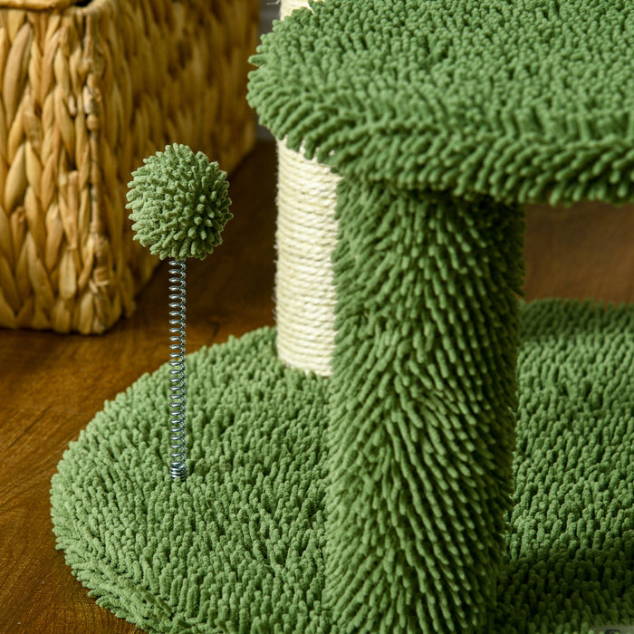 Albero Tiragraffi a Forma di Cactus 35x31x55,5 cm con 2 Palline Gioco Verde e Bianco