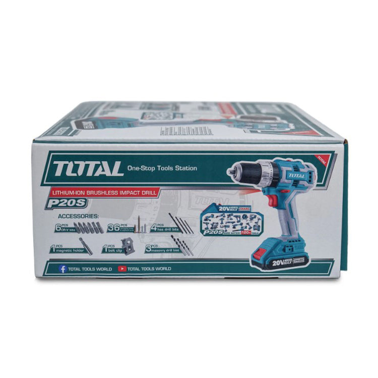 TOTAL TRAPANO AVVITATORE A BATTERIA + 2 BATTERIE 20V 2Ah LITIO RICARICABILI + ACCESSORI TIDLI20608