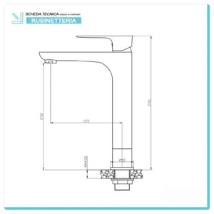 MISCELATORE MONOCOMANDO RUBINETTO LAVABO ALTO CROMATO LUCIDO SERIE FLAT FERIDRAS 401022