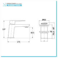 MISCELATORE MONOCOMANDO RUBINETTO LAVABO CROMATO LUCIDO SERIE QUATRA FERIDRAS 401041