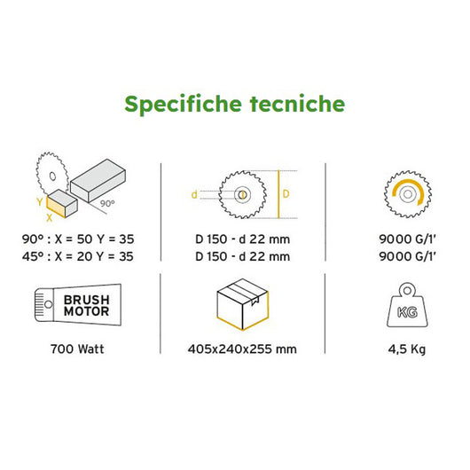 TRONCATRICE METALLI MATERIALI FERROSI DISCO ABRASIVO VELOCE 150mm 700W COMPA TRMA 150 700W