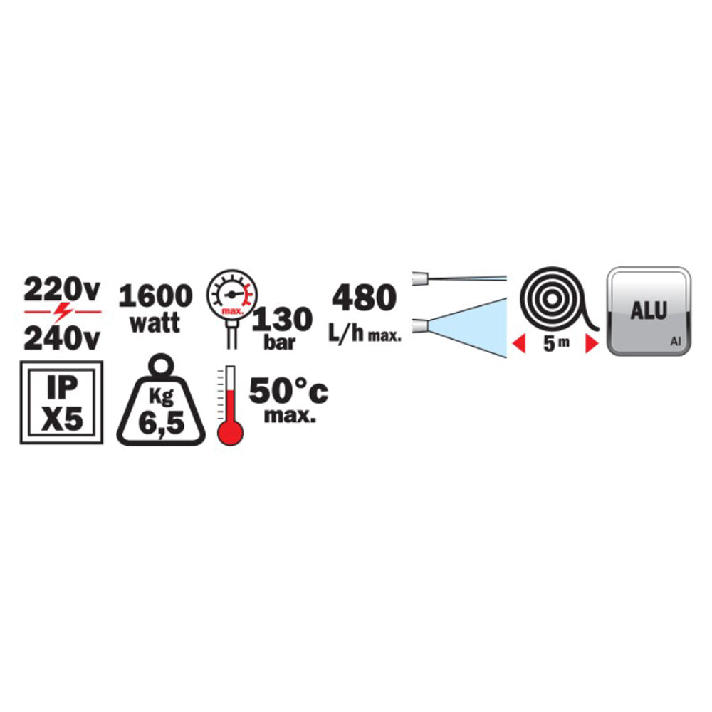 IDROPULITRICE RX2 1600W 130bar PORTATA MAX 480 Lt/h CON ACCESSORI RIBIMEX