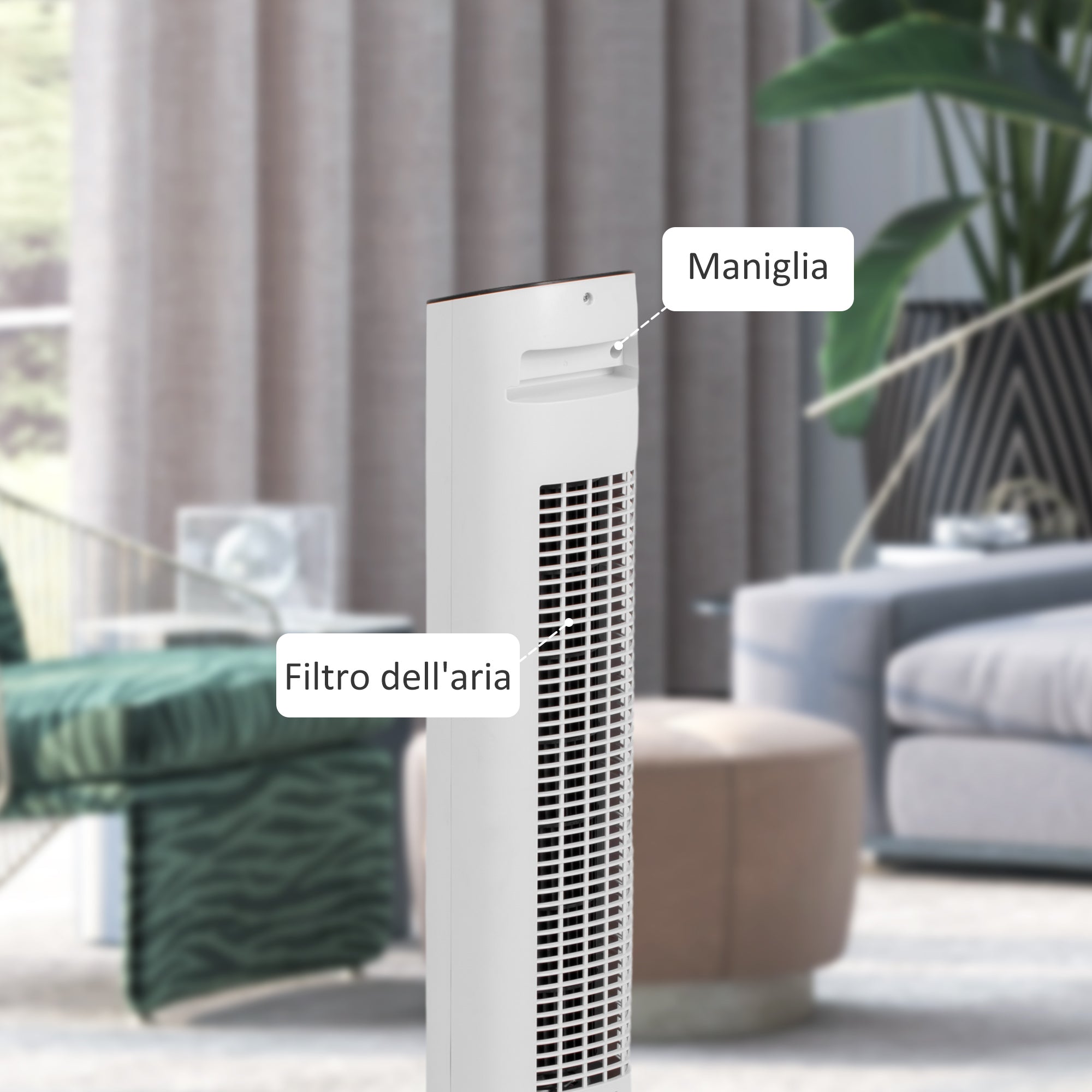 Ventilatore a Colonna con Telecomando e 3 Velocità Ø30x78 cm Oscillazione e Modalità Notte in ABS Bianco