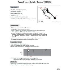 Interruttore LED Dimmer Touch Da Incasso 12V 24V 4A Con Cavo DC JACK 5.5x2.1mm Controllo Regolazione dell'Illuminazione con Funzione di Memoria Bianco