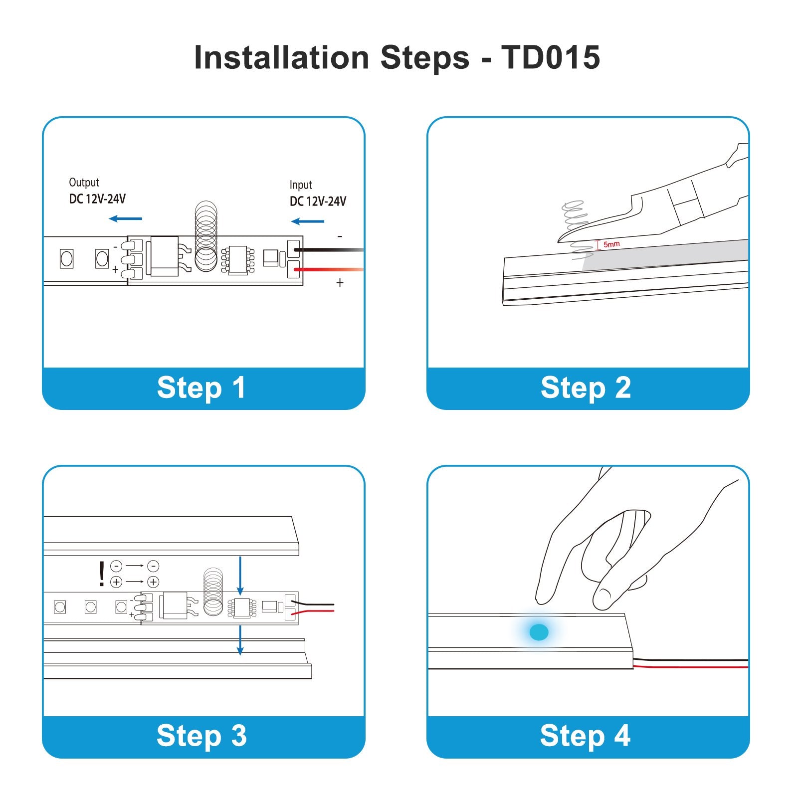 Interruttore LED Dimmer Touch Da Incasso CCT con Memoria 0V e Cambio della Temperatura Colore Tensione di Ingresso 12V-24V DC Tensione di Uscita 12V-24V DC Altezza della Molla 20mm