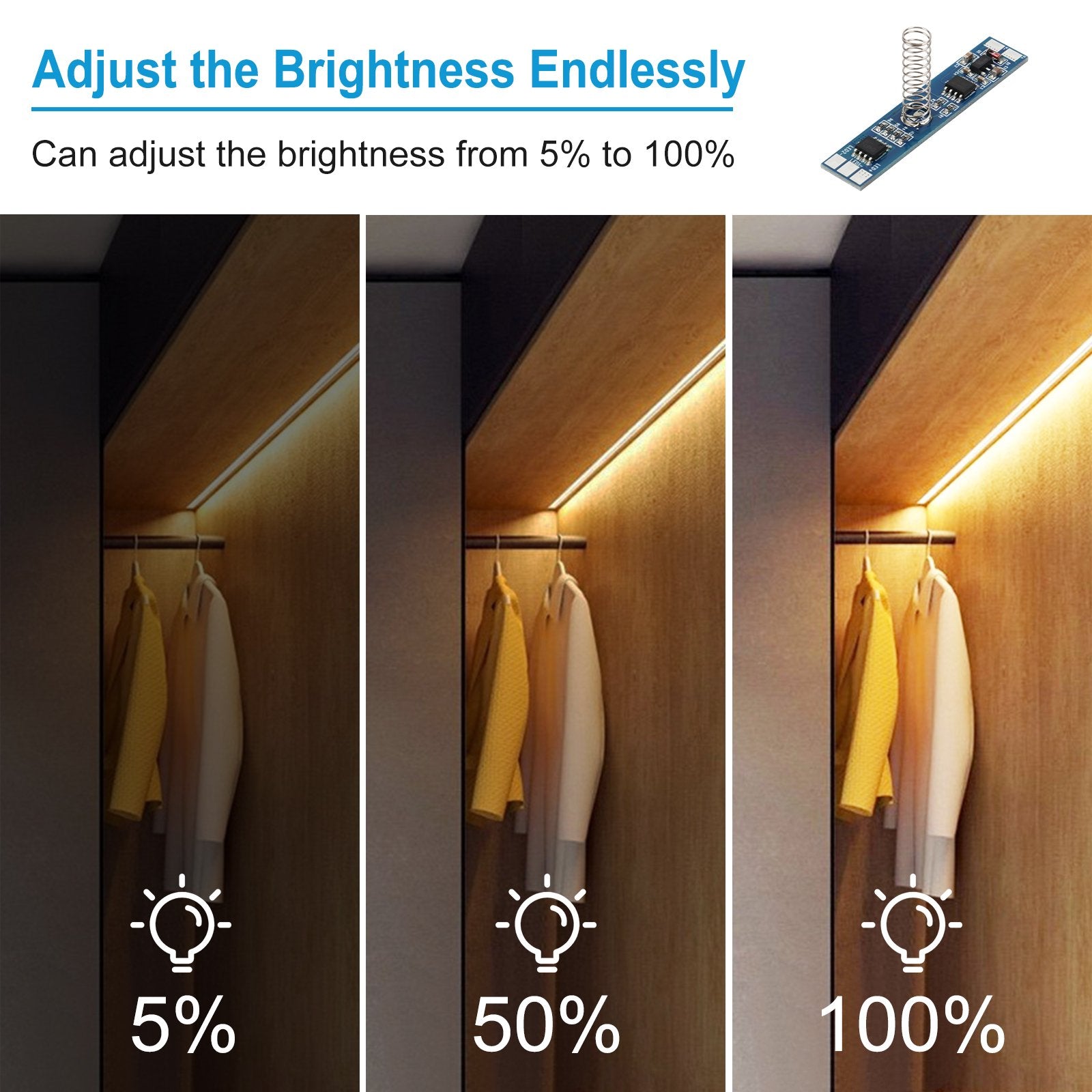 Interruttore LED Dimmer Touch Da Incasso CCT con Memoria 0V e Cambio della Temperatura Colore Tensione di Ingresso 12V-24V DC Tensione di Uscita 12V-24V DC Altezza della Molla 20mm