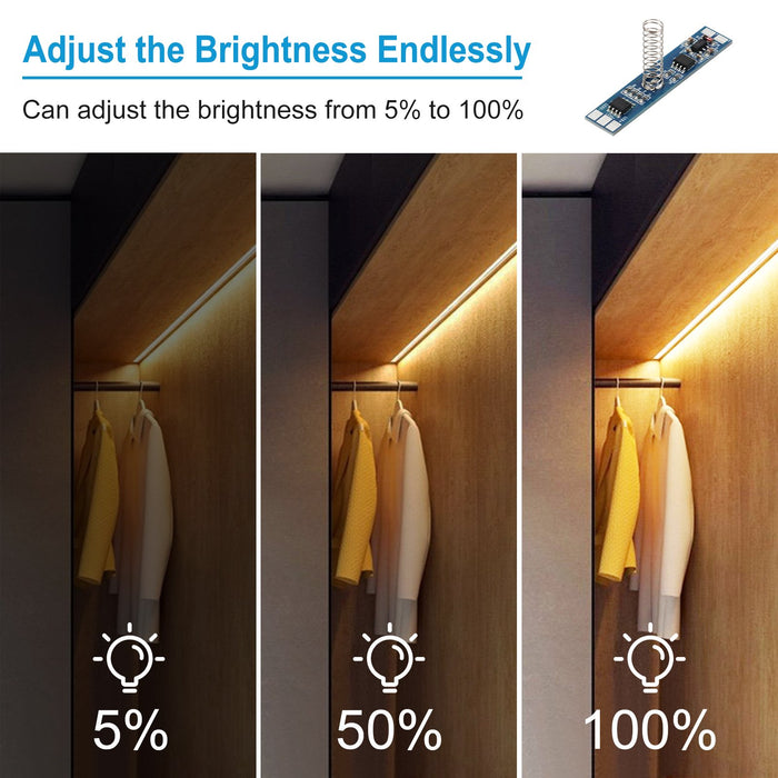 Interruttore LED Dimmer Touch Da Incasso CCT con Memoria 0V e Cambio della Temperatura Colore Tensione di Ingresso 12V-24V DC Tensione di Uscita 12V-24V DC Altezza della Molla 20mm