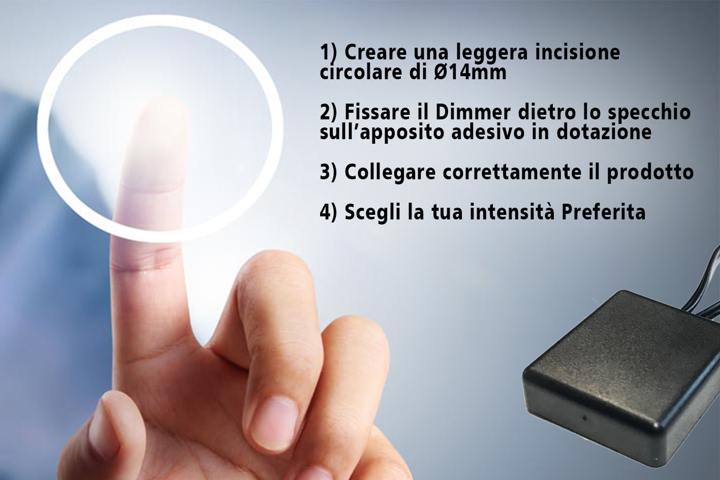 Interruttore Led Dimmer Touch Con Memoria Per Specchio Da Bagno 12V 24V 4A Con Indicatore Led Blu