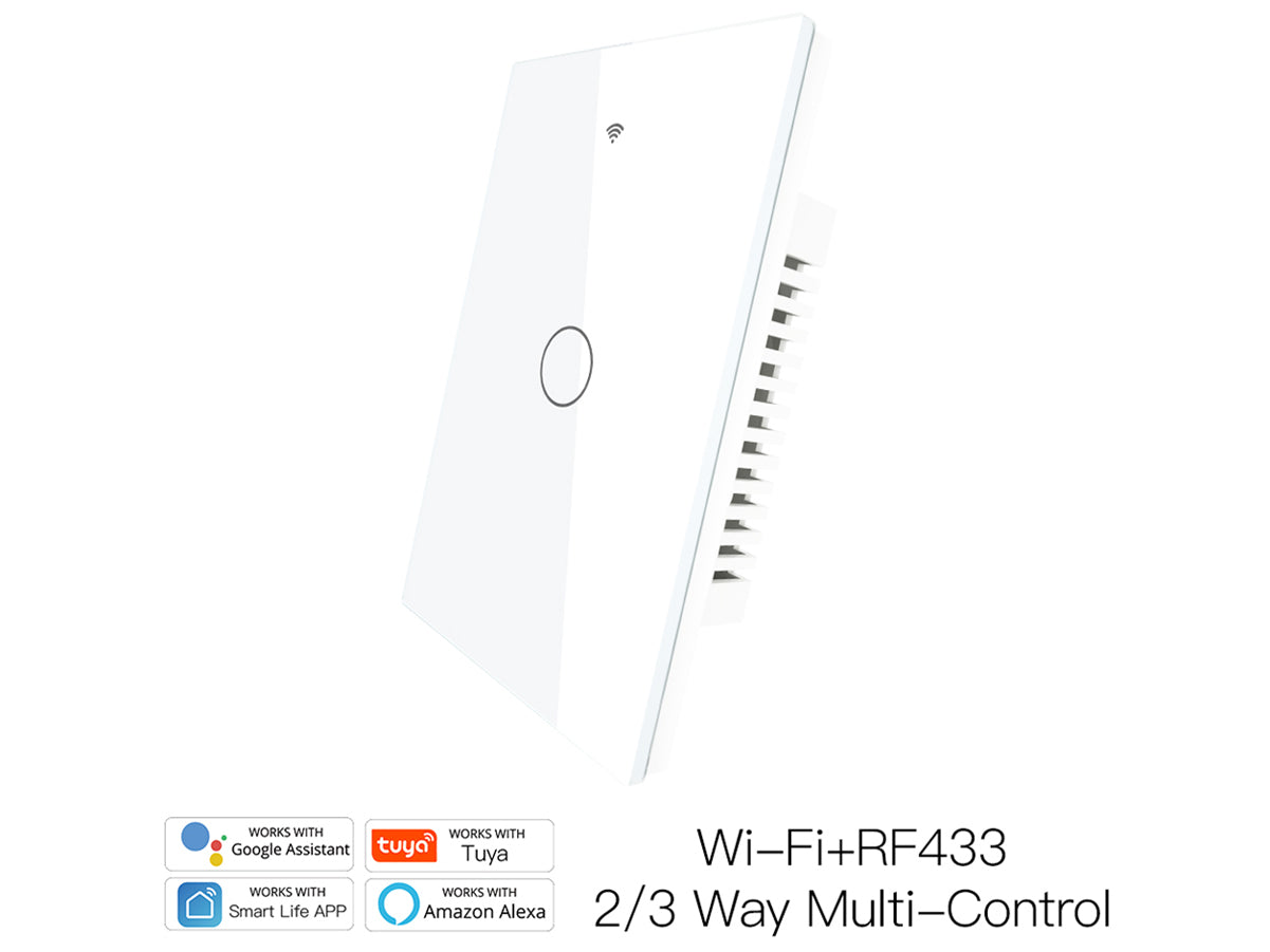 Interruttore Wifi Da Parete Pannello Touch 1 Tasto Colore Bianco WiFi + RF 433 Compatibile con Amazon Alexa e Google Home