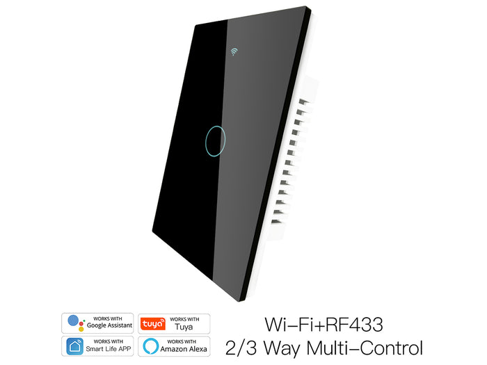 Interruttore Wifi Da Parete Pannello Touch 1 Tasto Colore Nero WiFi + RF 433 Compatibile con Amazon Alexa e Google Home