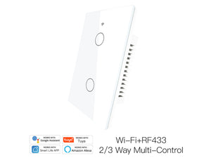 Interruttore Wifi Da Parete Pannello Touch 2 Tasti Colore Bianco WiFi + RF 433 Compatibile con Amazon Alexa e Google Home