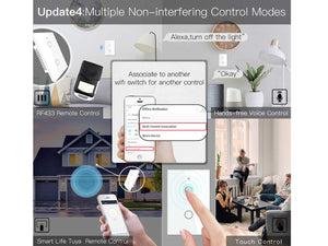 Interruttore Wifi Da Parete Pannello Touch 2 Tasti Colore Bianco WiFi + RF 433 Compatibile con Amazon Alexa e Google Home