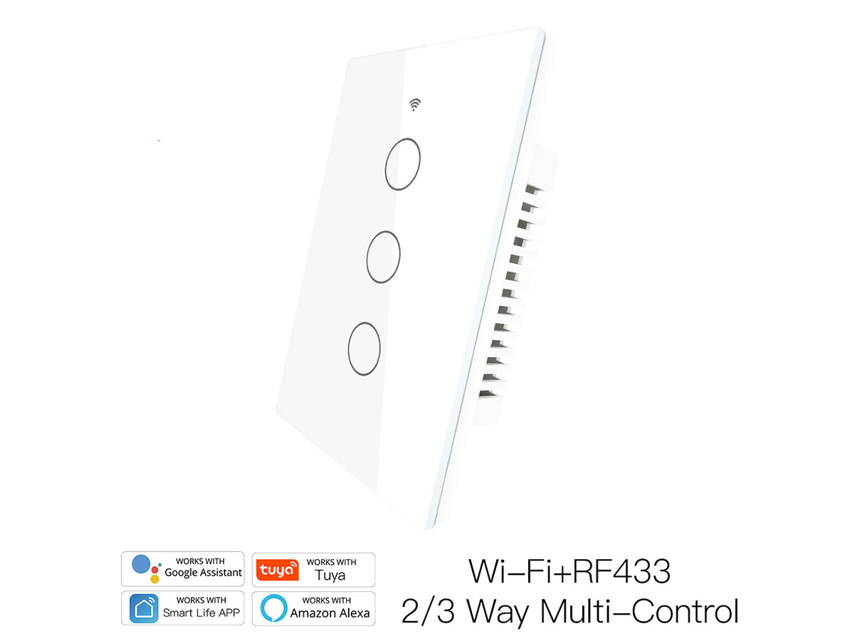 Interruttore Wifi Da Parete Pannello Touch 3 Tasti Colore Bianco WiFi + RF 433 Compatibile con Amazon Alexa e Google Home