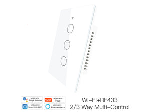 Interruttore Wifi Da Parete Pannello Touch 3 Tasti Colore Bianco WiFi + RF 433 Compatibile con Amazon Alexa e Google Home