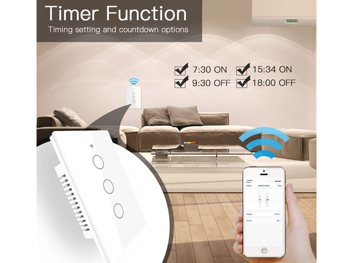 Interruttore Wifi Da Parete Pannello Touch 3 Tasti Colore Bianco WiFi + RF 433 Compatibile con Amazon Alexa e Google Home