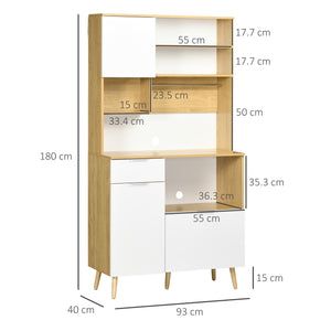 Dispensa da Cucina 93x40x180 cm in Truciolato Bianco e Legno Naturale