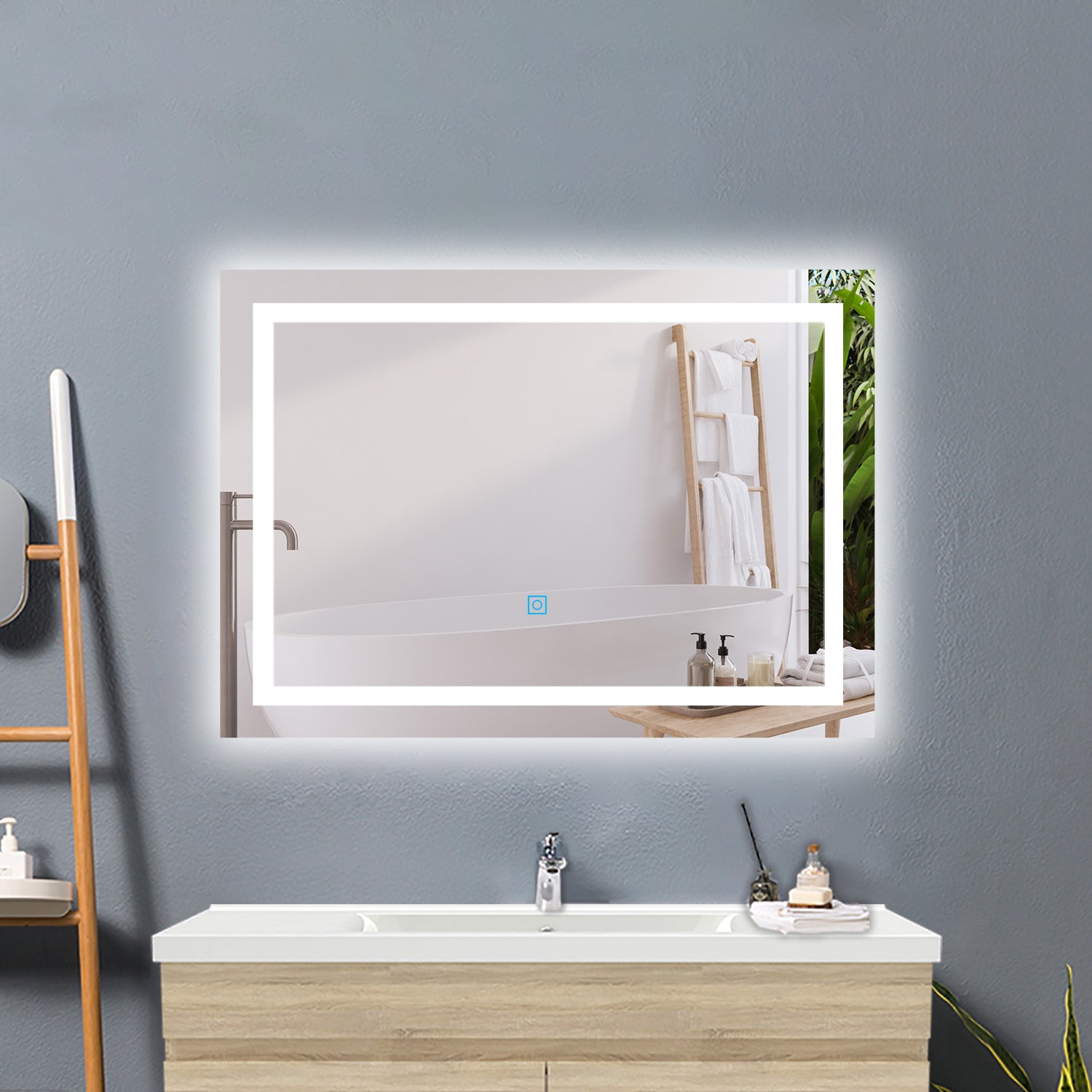 AICA IT Specchio Da Bagno Rettangolare Da 120x80cm con LED, Antiappannamento, 3 Temperature Colore