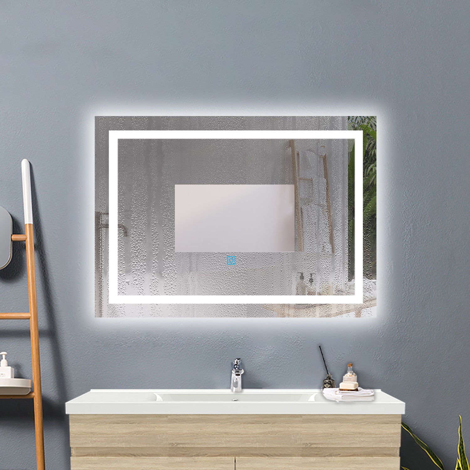 AICA IT Specchio Da Bagno Rettangolare Da 120x80cm con LED, Antiappannamento, 3 Temperature Colore