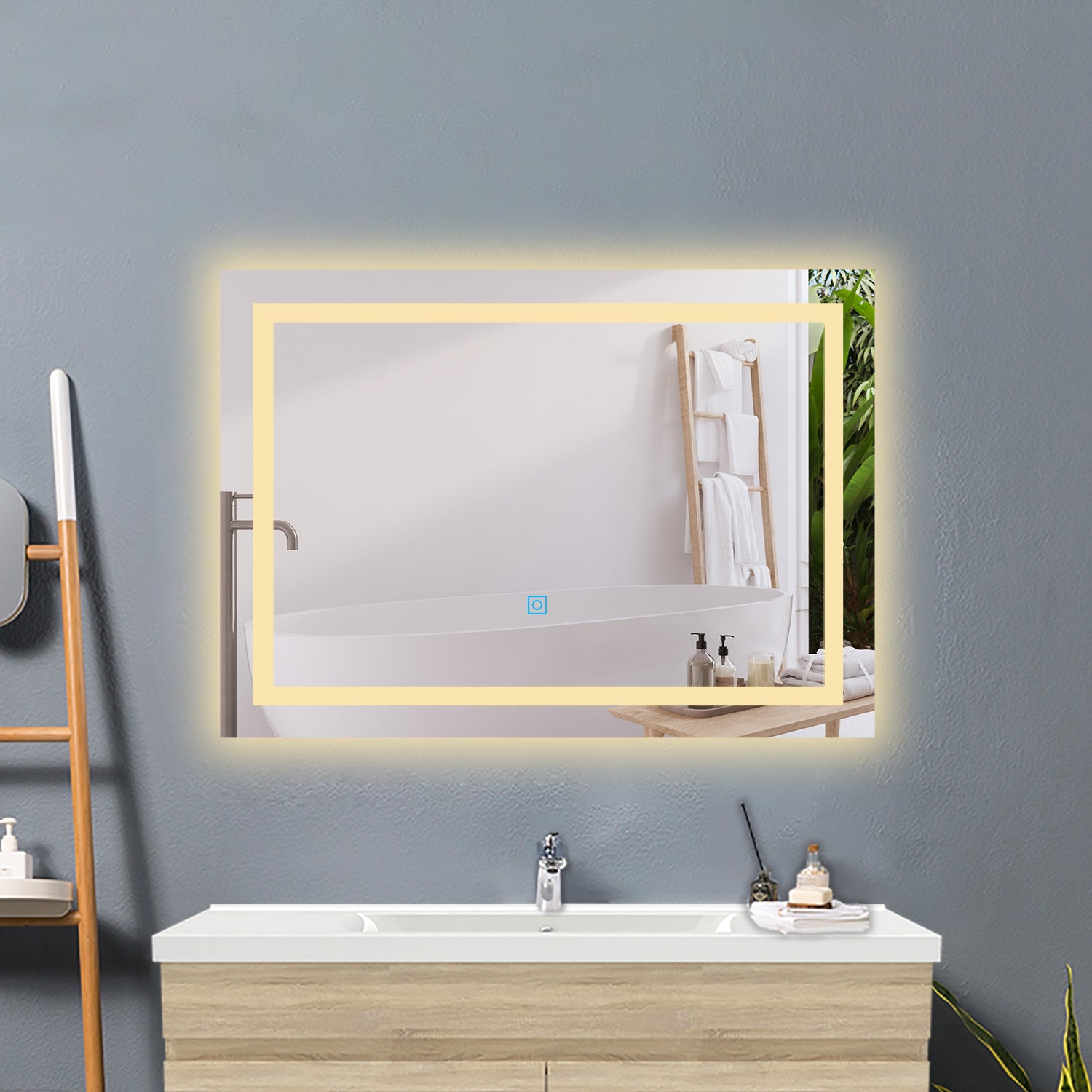 AICA IT Specchio Da Bagno Rettangolare Da 120x80cm con LED, Antiappannamento, 3 Temperature Colore