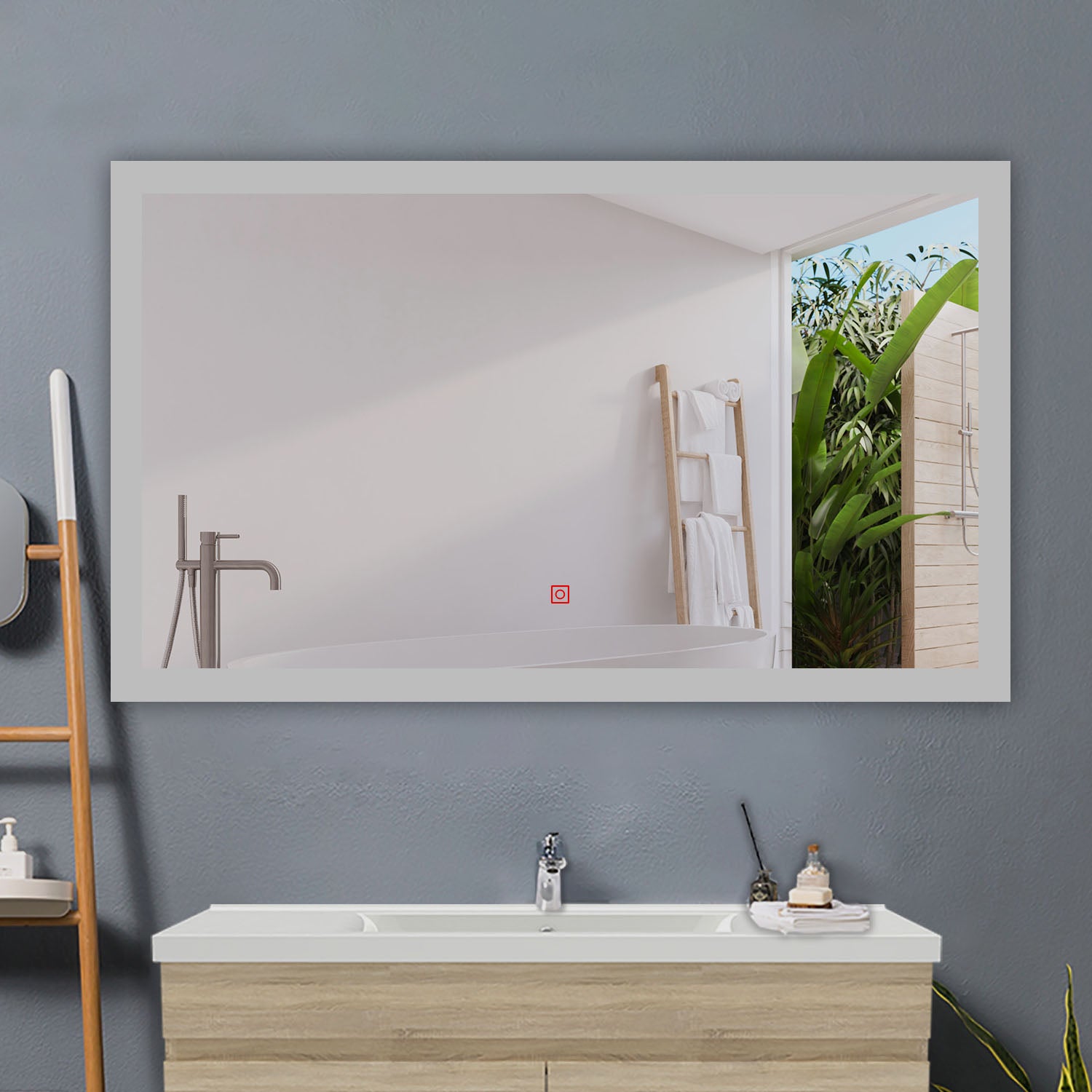 AICA Specchio da bagno a LED, Rettangolare 60 x 50 cm, Anti nebbia, Regolabile 3 LED di colore, Funzione Memoria