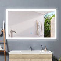 AICA Specchio da bagno a LED, Rettangolare 60 x 50 cm, Anti nebbia, Regolabile 3 LED di colore, Funzione Memoria