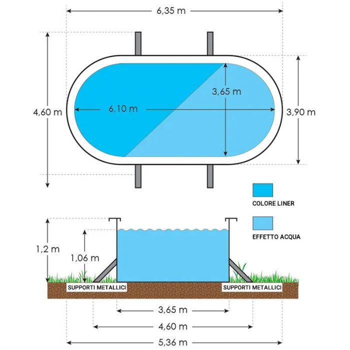 Piscina Fuori Terra Steelwood - 6,10 X 3,65 X H.1,20 M - Kit Base