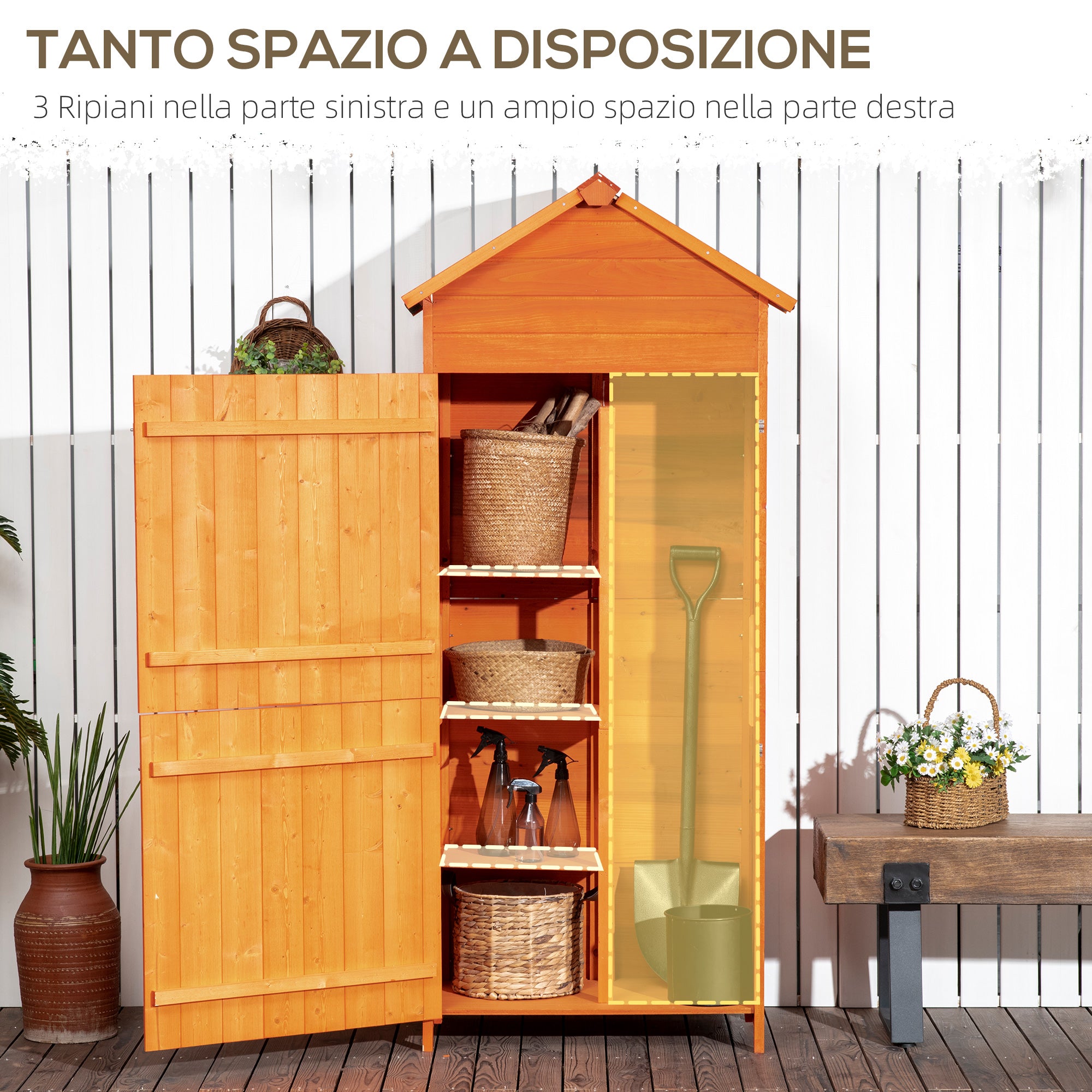 Casetta Box da Giardino 84x52x188 cm Porta Attrezzi in Legno di Abete