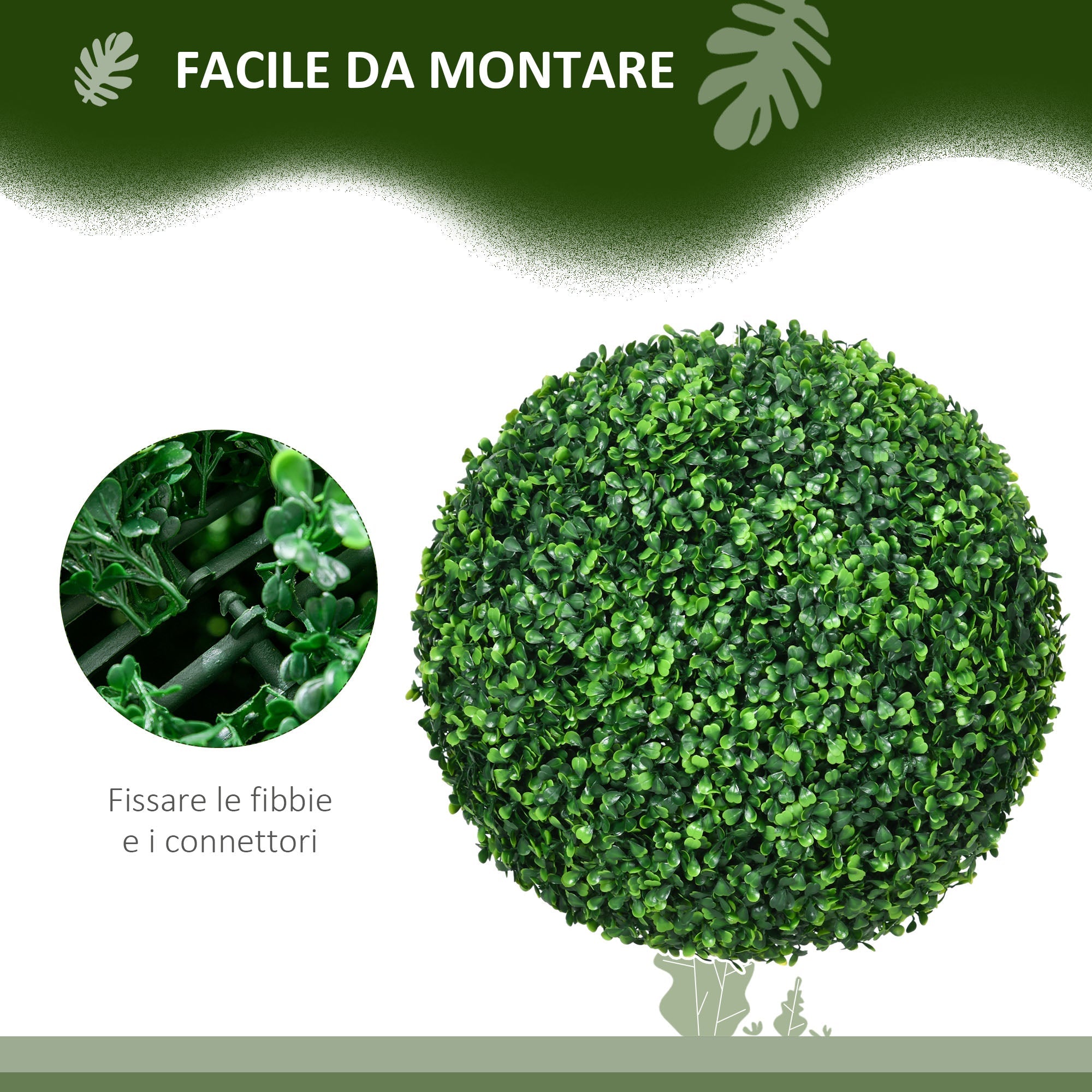 Set di 2 Piante Arteficiali Finte Sfera di Bosso Ø40 cm per Interno ed Esterno Verde