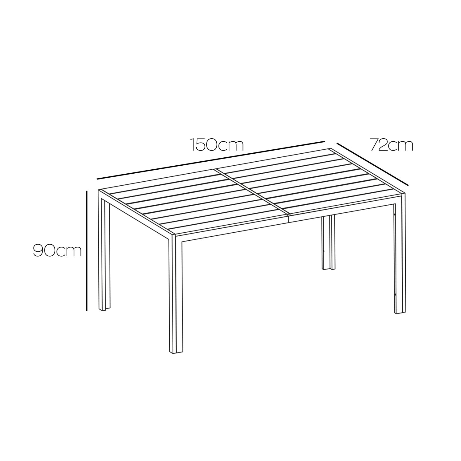 Giano - Tavolo da pranzo da esterno con struttura in metallo e doghe in legno multistrato 150x90cm