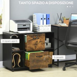 Mobile Ufficio 2 Cassetti e Ripiani 80x40x66 cm in Truciolato Marrone Rustico