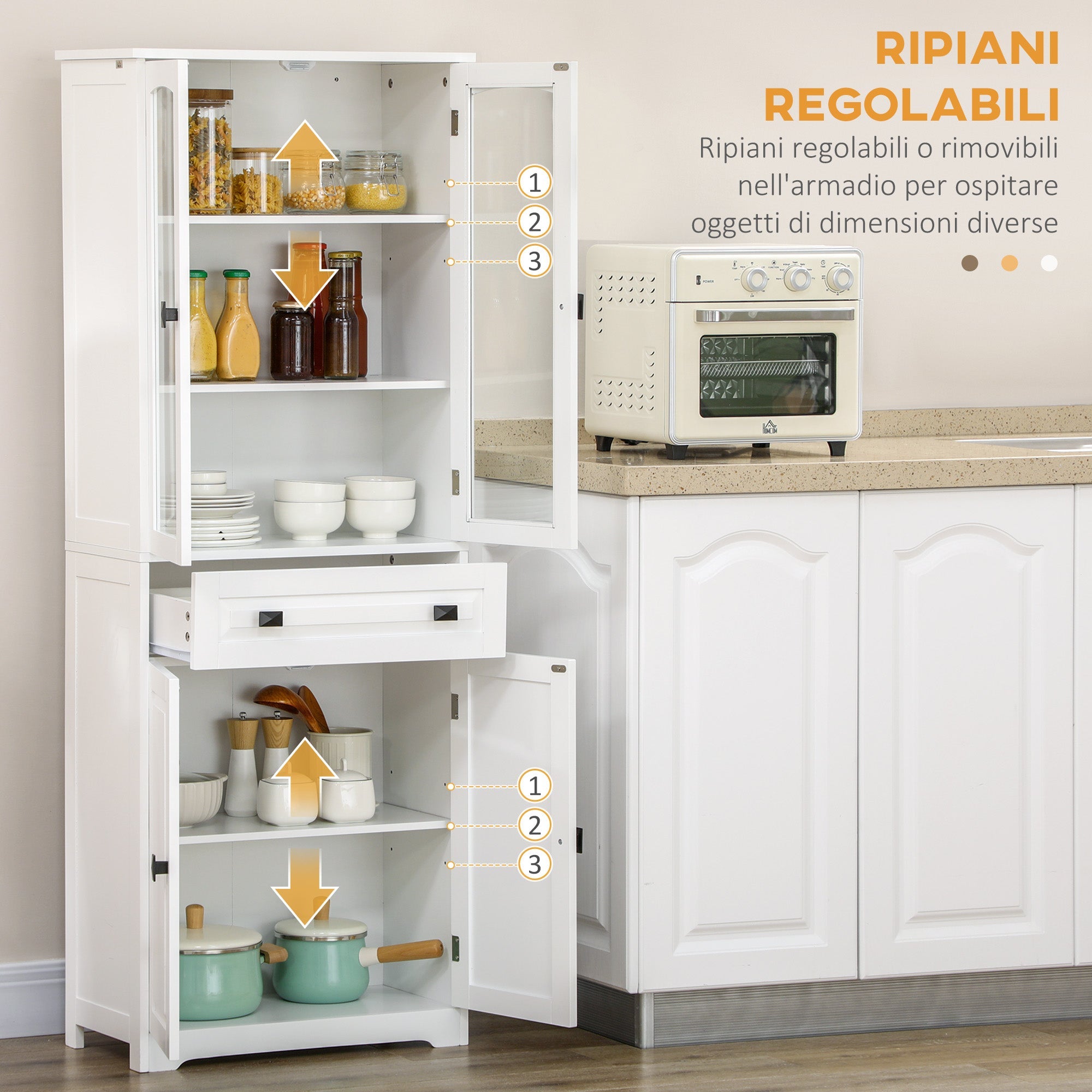 Credenza da Cucina Alta con 2 Armadietti e Cassetto 60x30x160 cm Bianco