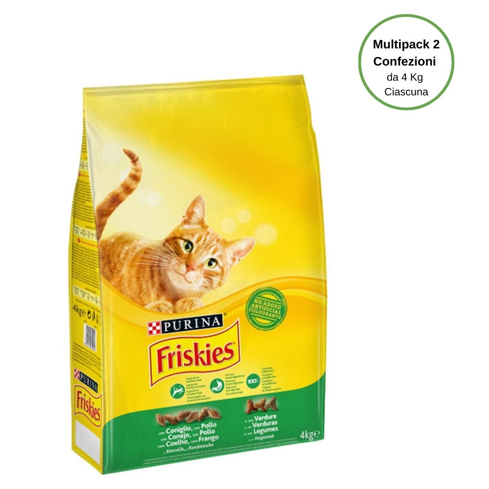 Purina friskies con coniglio pollo e verdure per gatto adulto multipack da 2 confezioni da 4 kg ciascuna