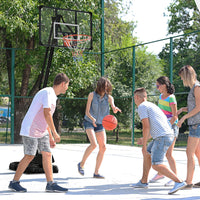 Canestro da Basket da Esterno 107x70 cm Altezza Regolabile 293-350 cm in Acciaio Nero e Rosso