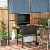 Barbecue da Giardino a 2 Ruote con Griglia Affumicatore e Fornello 124x66x112 cm in Metallo e Ghisa Nero