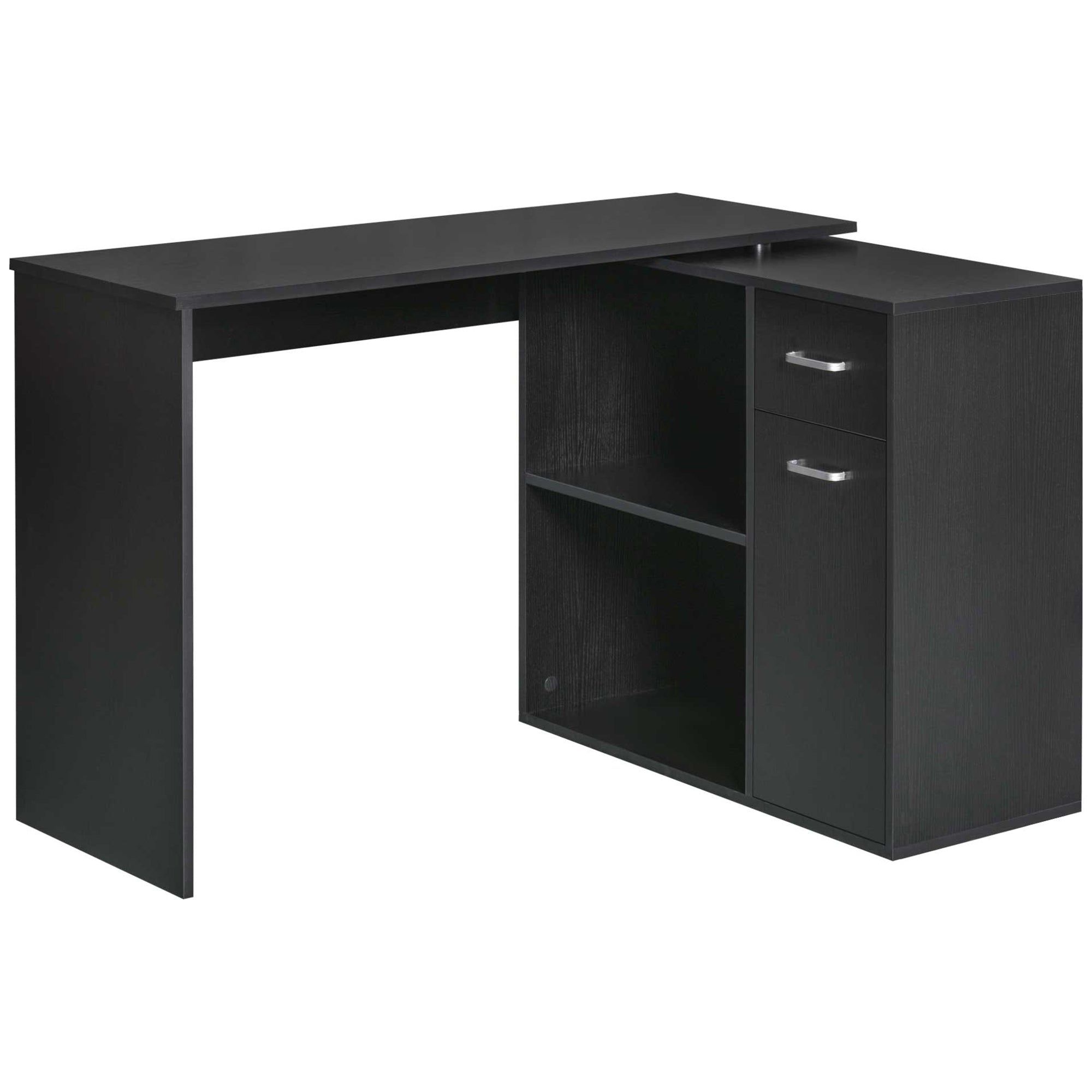 Scrivania Angolare da Ufficio 2 Cassetti e 2 Ripiani 117x82x74 cm in Legno Nero