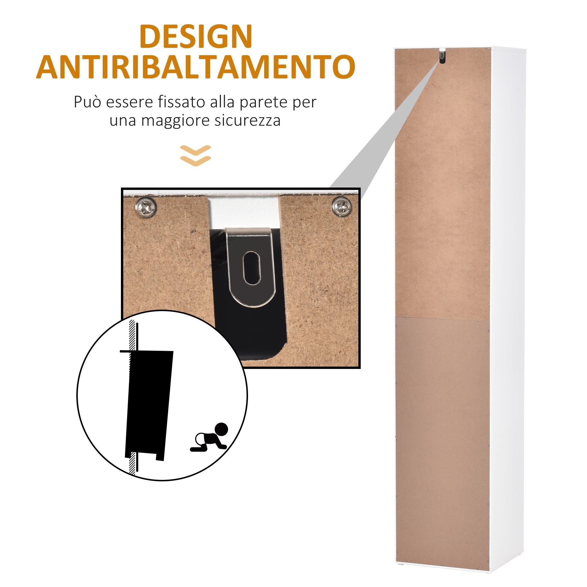 Colonna Bagno a 2 Armadietti con Ripiano Regolabile e Cassetto 35x31x172 cm in Truciolato Bianco