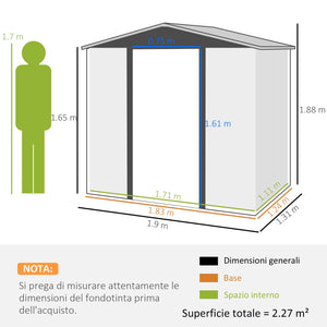 Casetta da Giardino con Prese d'Aria e Catenaccio 1,9x1,3m in Acciaio Quercia