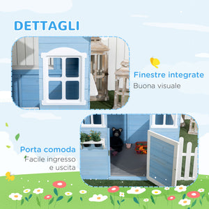 Casetta per Bambini 151x112,5x142 cm con Finestre Staccionata in Legno Blu